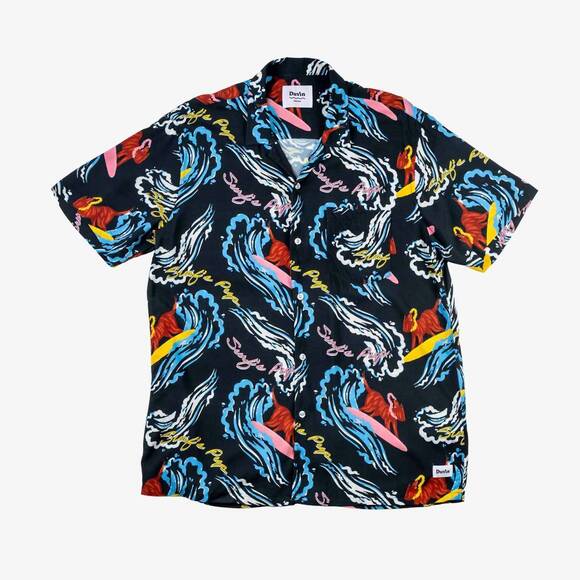 NEW DUVIN surf's pup button up shirt in black multi - Picture 3 of 5